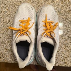 Hoka Clifton 8 White with Yellow Laces